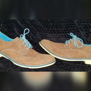 Men's "Tony's" Brown Oxford Suede Shoes With Blue Trim Inside & Out 10.5 Medium 